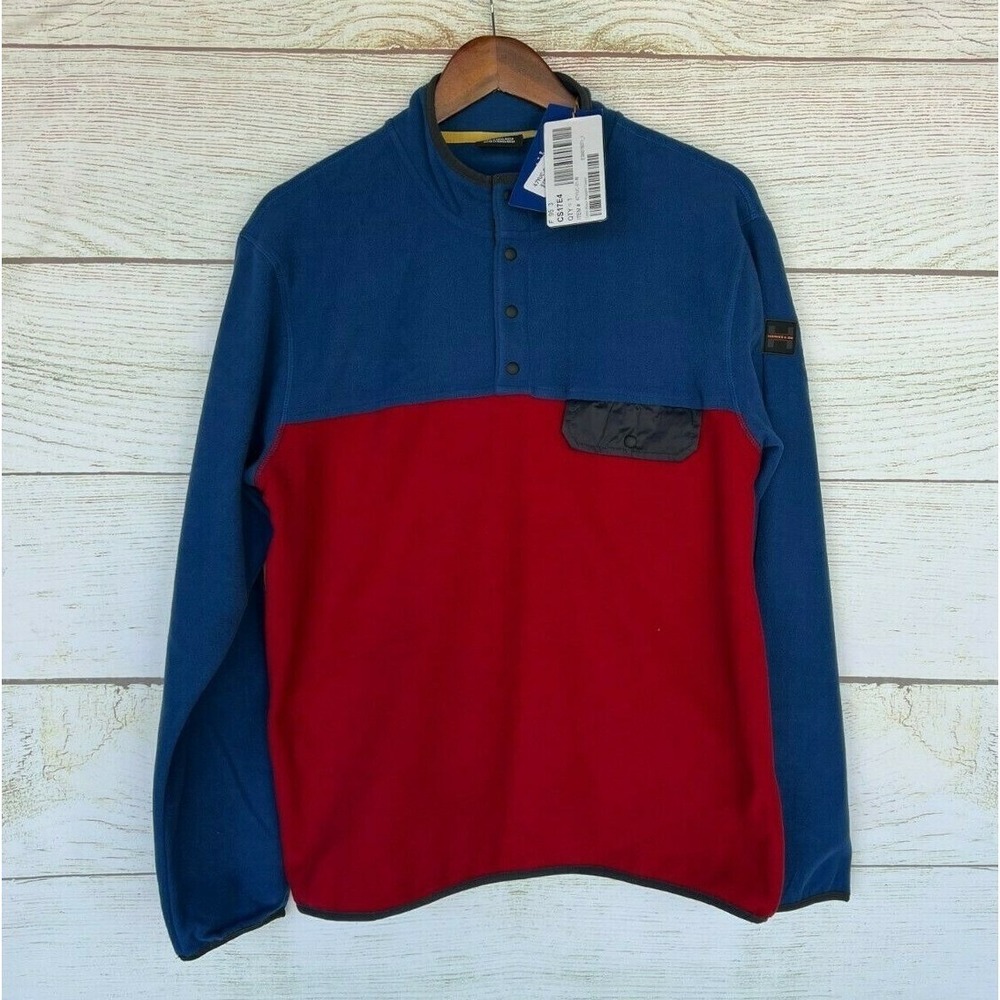 Hawke &‎ Co Shirt Mens Size Medium Blue & Red Fleece Snap Neck Jacket New